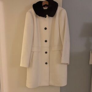 Talbots Cream Wool Coat with Removable Faux Fur Collar Size 18
